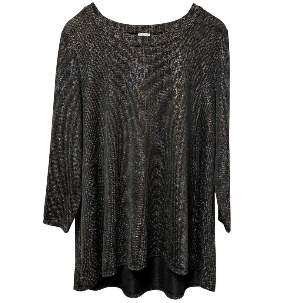 ANNE KLEIN Black Metallic Sparkle Tunic Top Womens Large Stretch Jersey